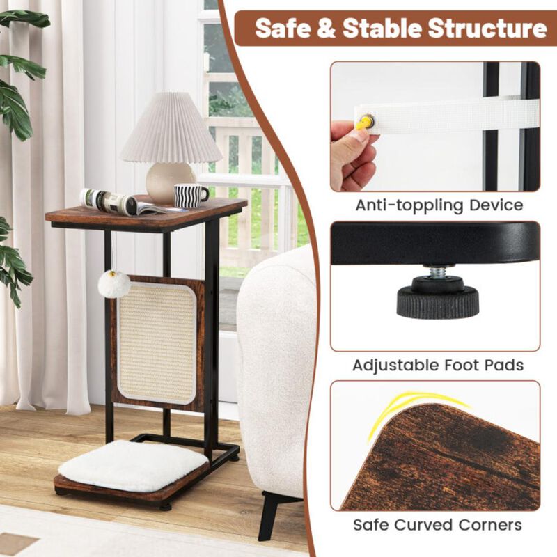 Hivvago C- Shaped Cat Side Table Cat Tree with Scratching Board