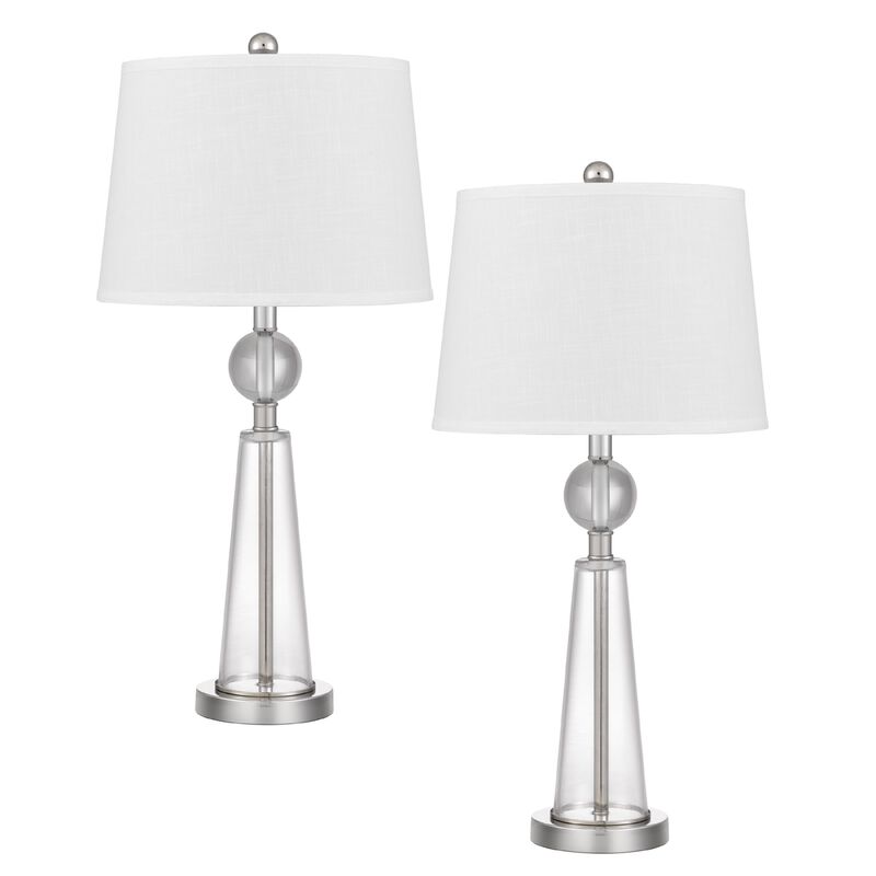 Table Lamp Set of 2, Off White Shade, Taper Glass Base, Brushed Steel image number 0