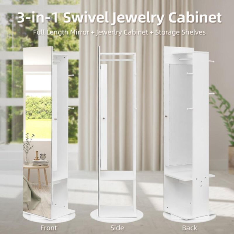 Jewelry Armoire with Full-Length Mirror, 360&deg; Rotating, Large Capacity Organizer & Lockable Storage image number 3
