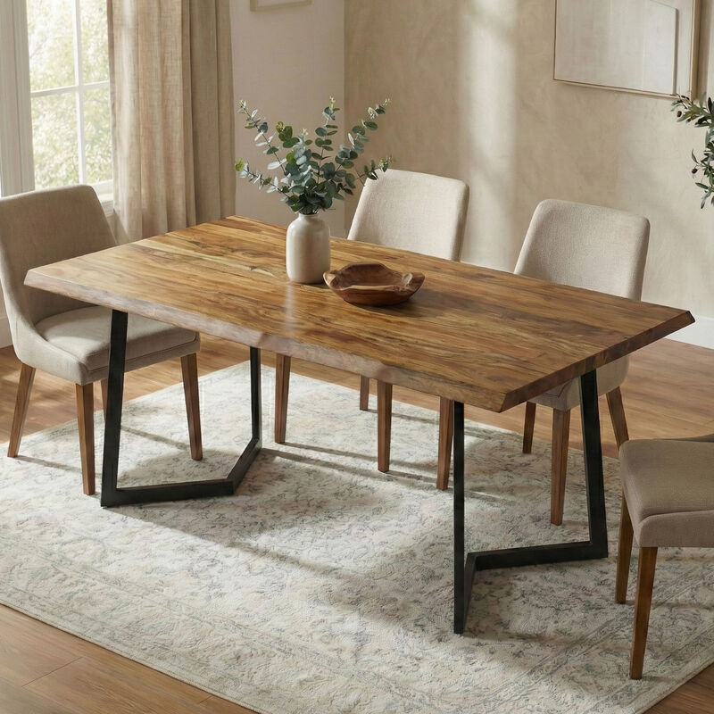 Watkins SOLID MANGO WOOD and Metal 72 inch x 36 inch Rectangle Modern Dining Table with Inverted Metal Base in Light Brown image number 1