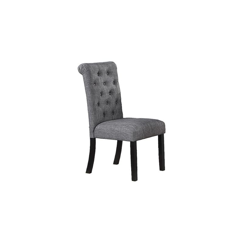 Charcoal Fabric Set of 2 Dining Chairs Contemporary Plush Cushion Side Chairs Nailheads Trim Tufted Back Chair Kitchen Dining Room
