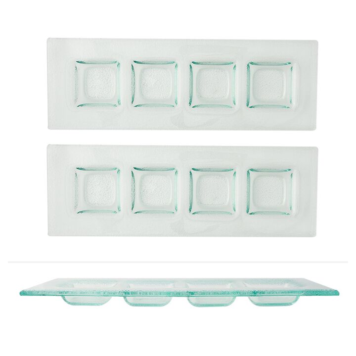 Glass Dinnerware 11.75" x 4" Rectangular Clear Glass Sectional Plate (Set of 2)