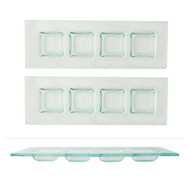Glass Dinnerware 11.75" x 4" Rectangular Clear Glass Sectional Plate (Set of 2)