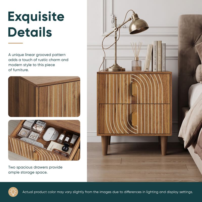 Tabwel Mid‑Century Modern Walnut Nightstand image number 3
