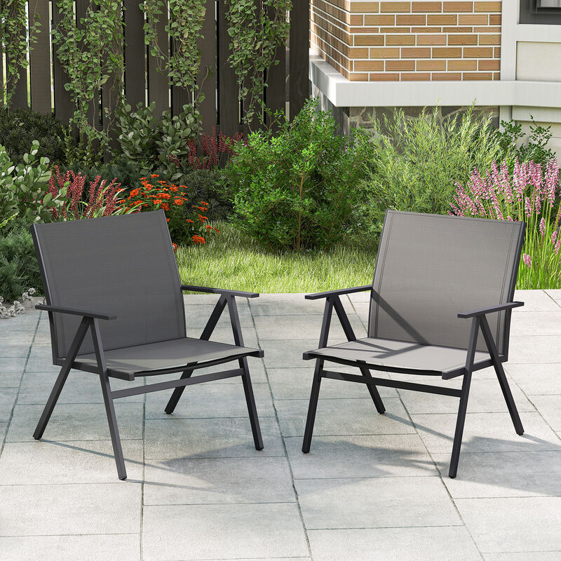 2-Piece Outdoor Dining Chairs with Mesh Fabric and Metal Frame &ndash; Grey image number 1