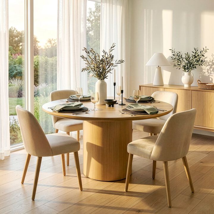 Butler Specialty Coral 54 in. W Round Wood Pedestal Dining Table, Light Brown