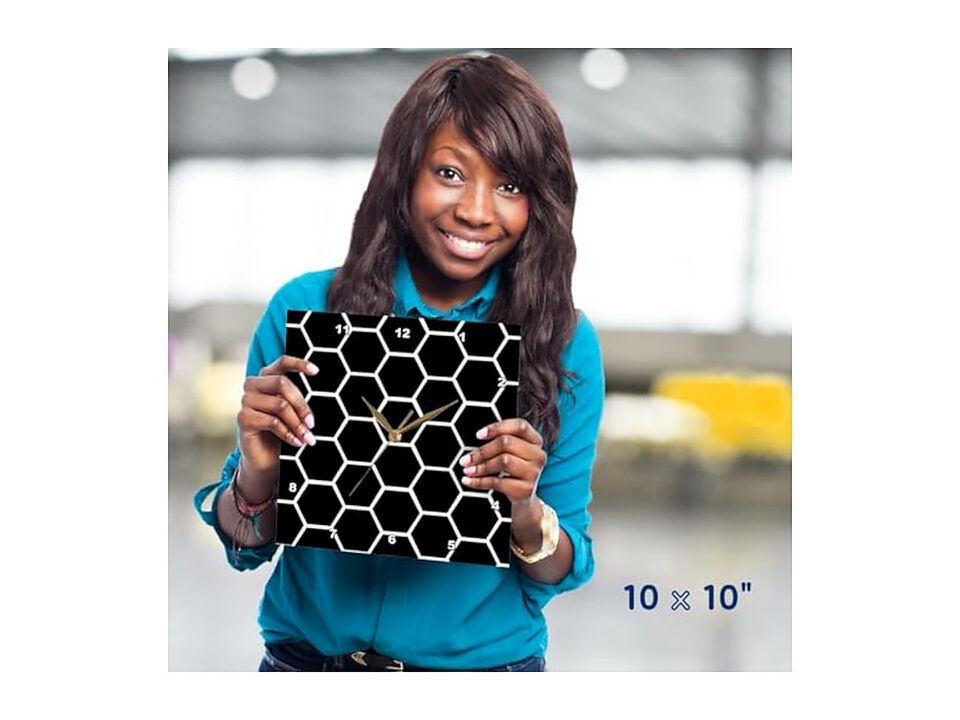 Black White Honeycomb Hexagon Pattern Wall Clock 10 Inch Home Decor