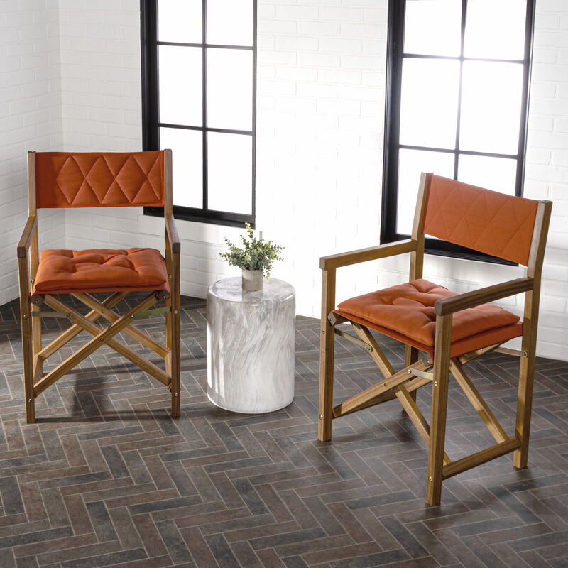 Waldo Classic Mid-Century Outdoor Acacia Wood Foldable Diamond-Quilted Back Director Chair with Cushion