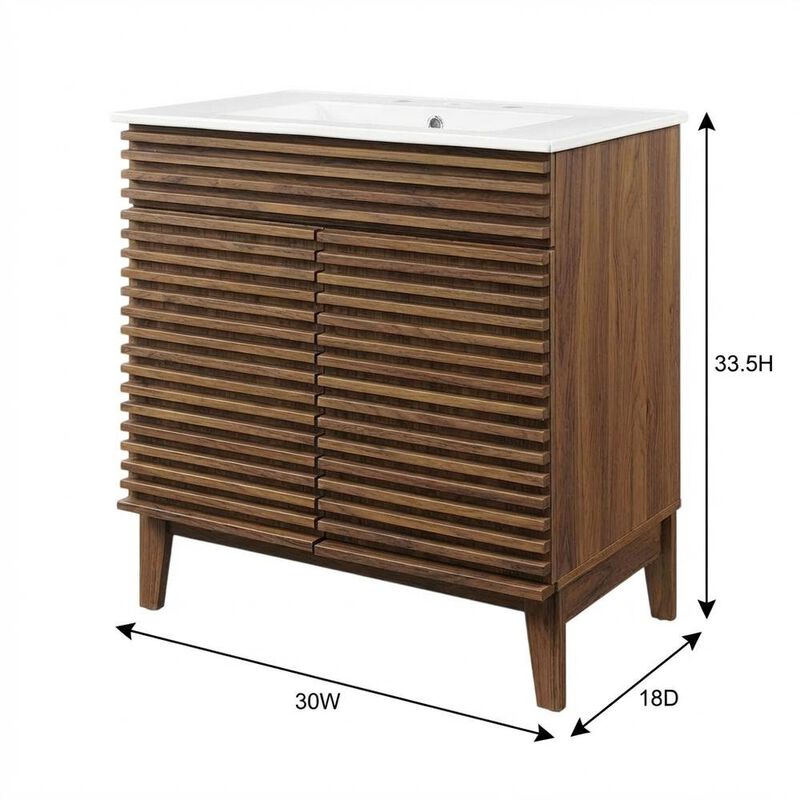Walnut White 30-Inch Floor-Mount Bathroom Vanity Cabinet with Sink image number 2