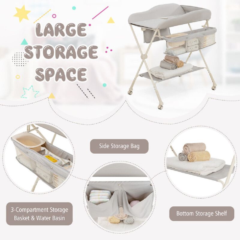 Baby Changing Table on Wheels with Built-In Water Basin – Easy-Clean Design