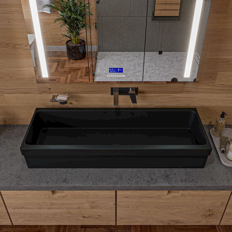 ALFI brand 48 Black Matte Above Mount Fireclay Bathroom Trough Sink