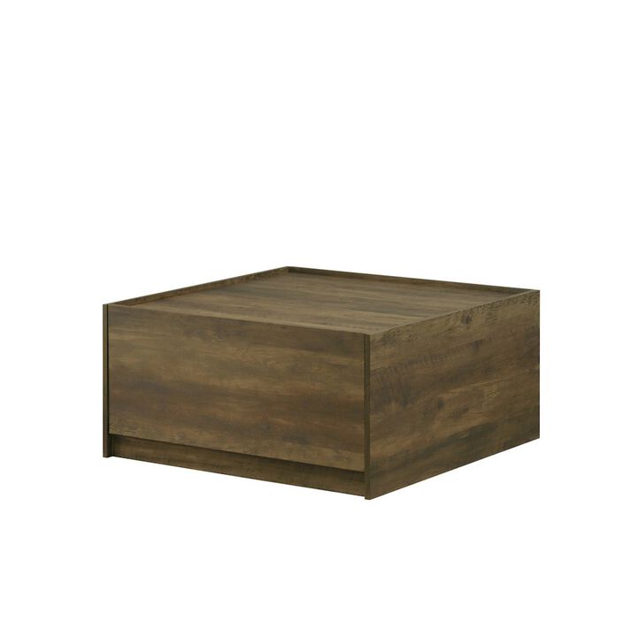 Travon 31.5"W Oak Finish Square Coffee Table with 2 Drawers