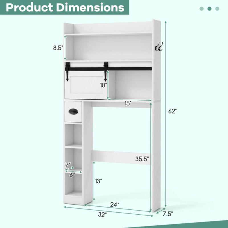Hivvago Over The Toilet Storage Cabinet with Sliding Barn Door and Adjustable Shelves