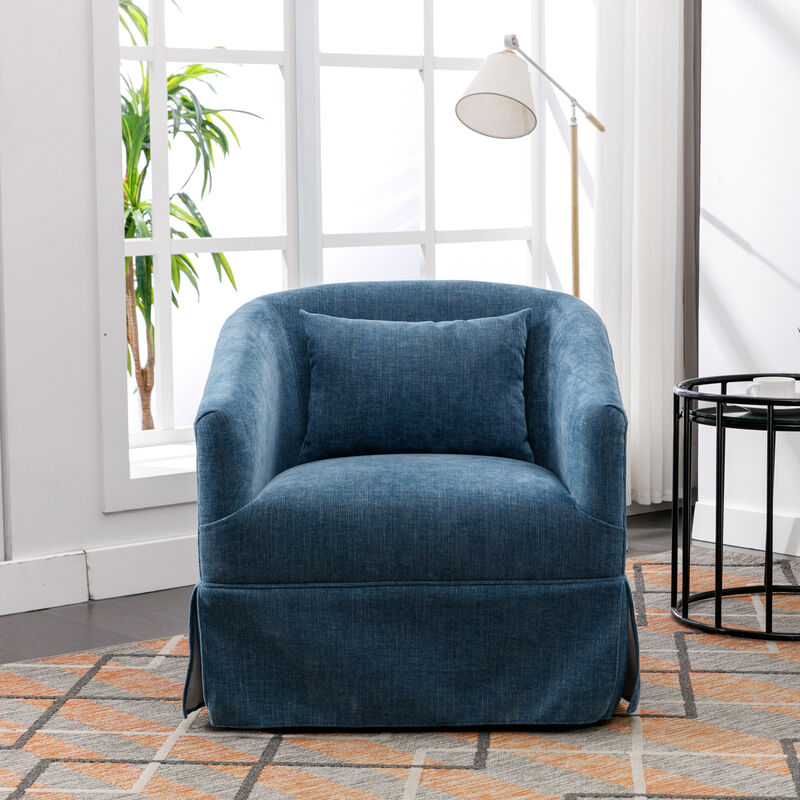 360-degree Swivel Accent Armchair Linen Blend Blue image number 6