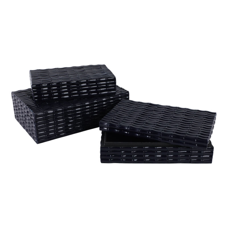 S/3 Faux Bamboo Boxes, Navy image number 2