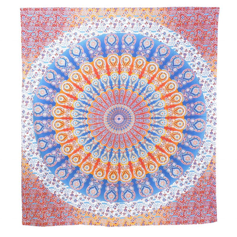 HomeRoots 92" X 84" Orange Blue And Yellow Mandala Cotton Hanging Tapestry image number 0