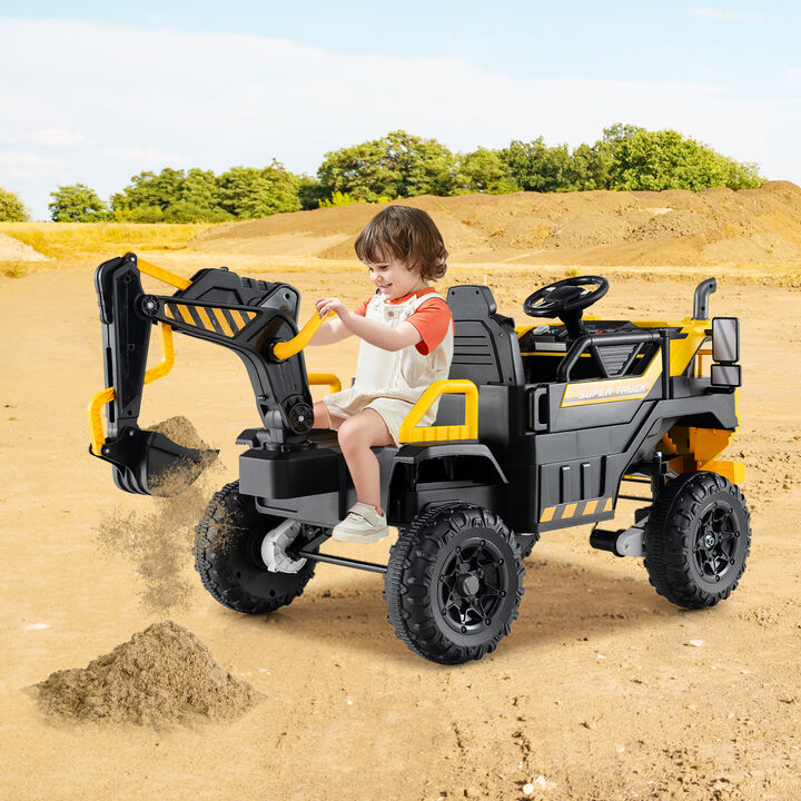 2 Seater 24V Electric Ride On Excavator with 4WD and Remote Control for Yard-Yellow