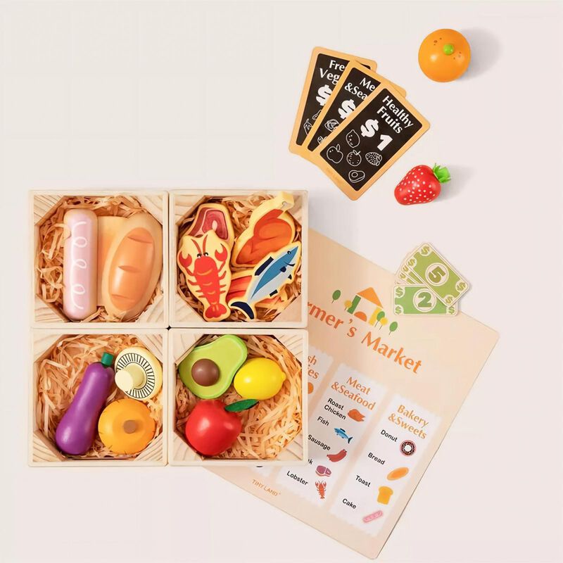 Wooden Food for Play Kitchen & Wooden Rack image number 2