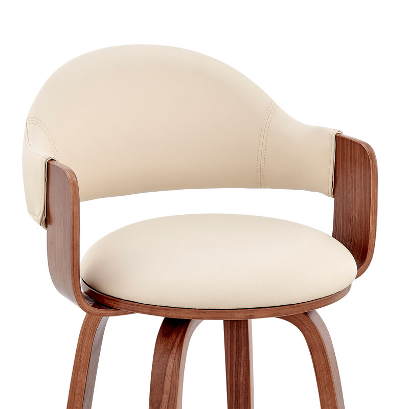 26 Inch Leatherette Barstool with Curved Back, Cream and Brown-Benzara
