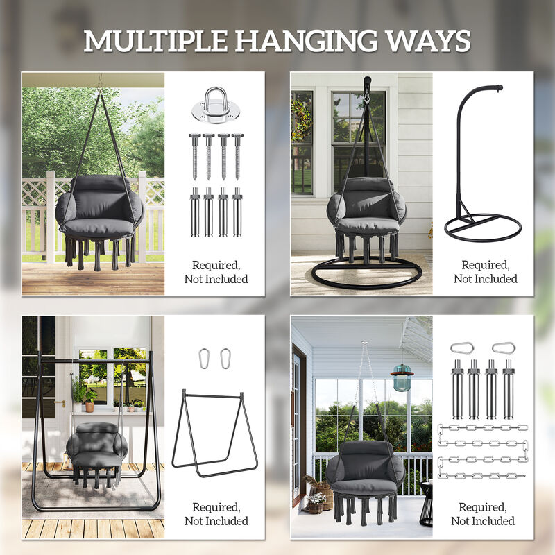 Hivvago Macrame Hammock Swing Chair with Cushion & Stand image number 6