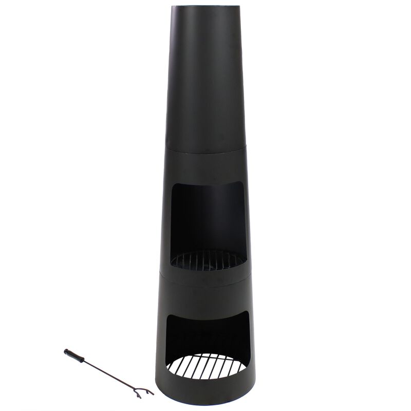 Sunnydaze Heavy-Duty Steel Chiminea Fire Pit with Log Storage - 49 in
