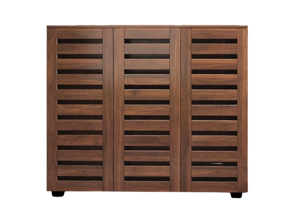 Entryway Wood Shoe Storage Cabinet 4 Tier Adjustable Shelves Walnut