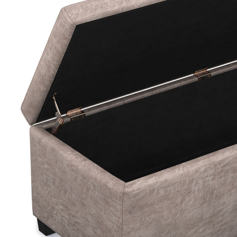 Avalon 48 inch Wide Contemporary Rectangle Storage Ottoman Bench in Distressed Grey Taupe Vegan Faux Leather, Assembled image number 9