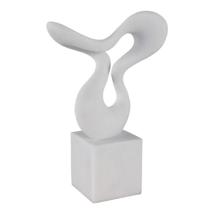 12x7" Abstract Resin Sculpture On Base, White