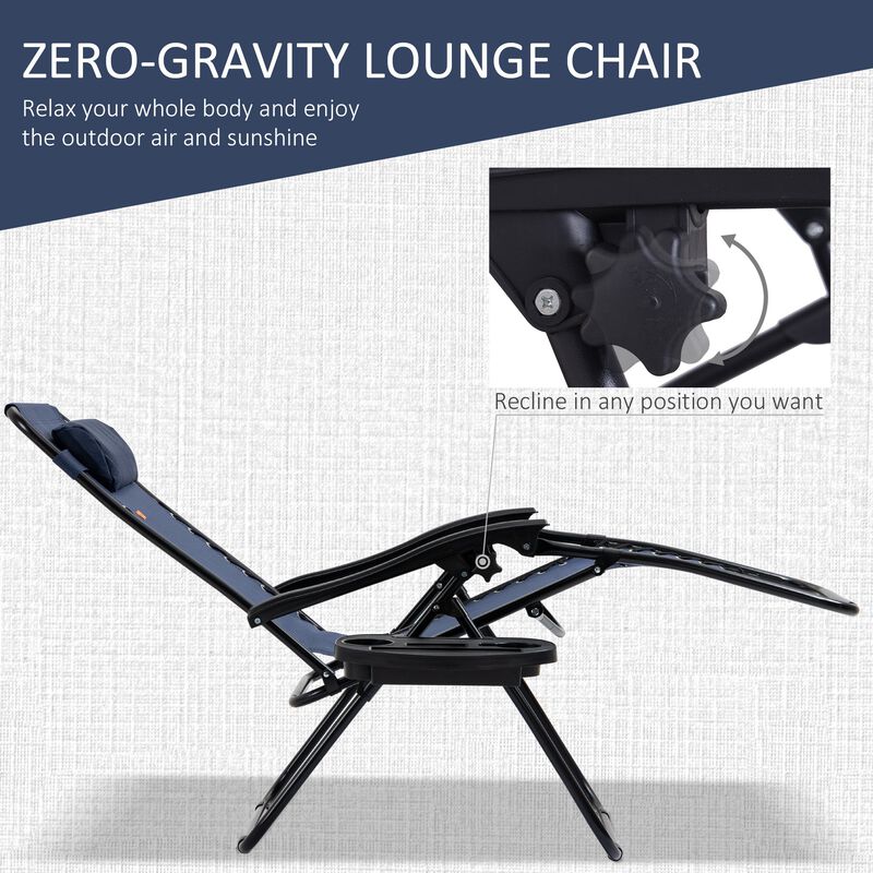 Zero Gravity Lounger Chair Set of 3, Folding Reclining Patio Chair with Side Table, Cup Holder and Headrest for Poolside, Camping, Blue image number 4
