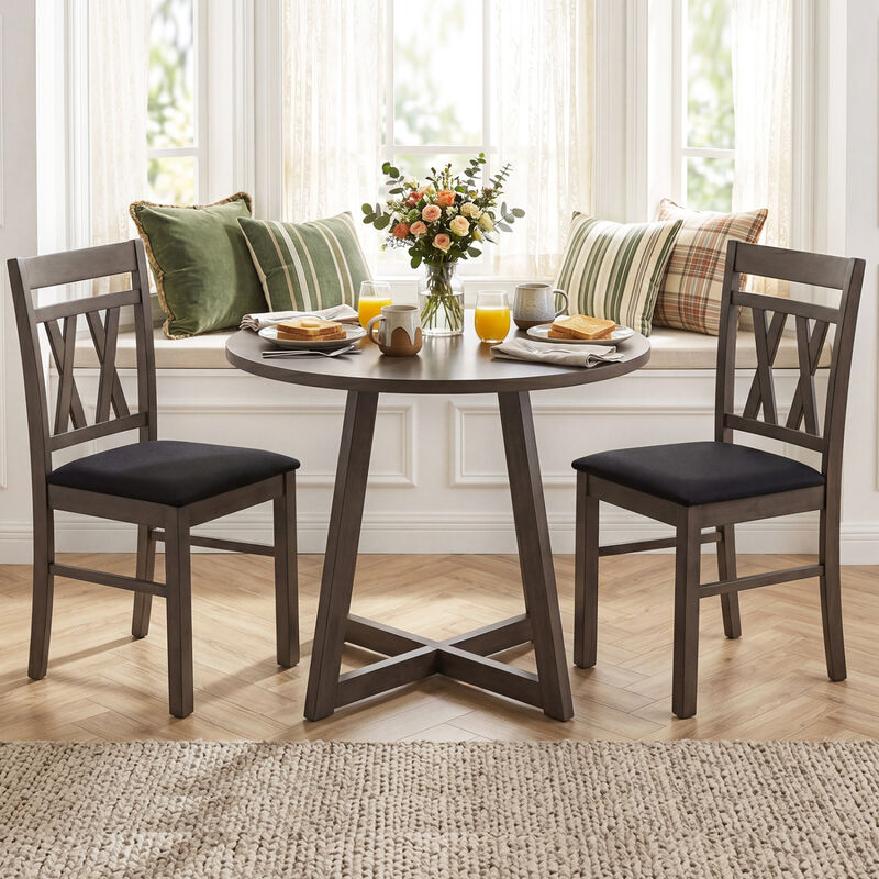 Set of 2 Upholstered Linen Style Dining Chairs for Kitchen and Dining Room Comfort-Rustic Grey image number 3