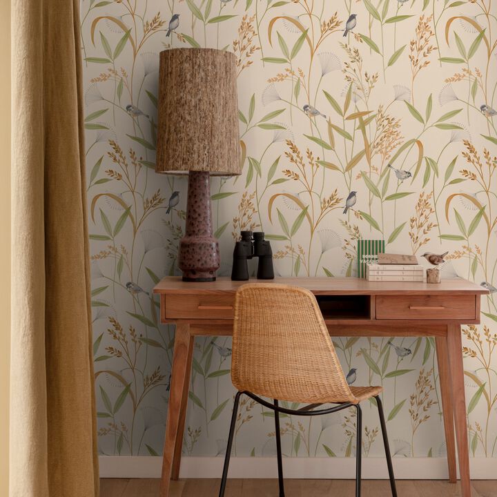 Inia Branched Leaves All-over Beige Wallpaper INA83502