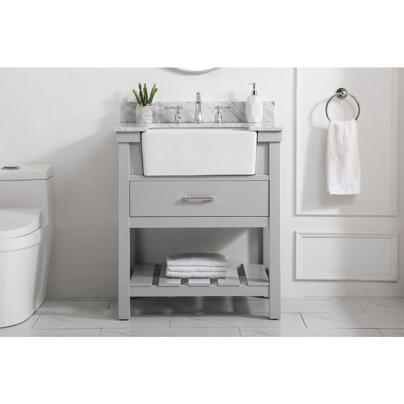 Elegant Kitchen and Bath 30 inch Single bathroom vanity in grey with backsplash
