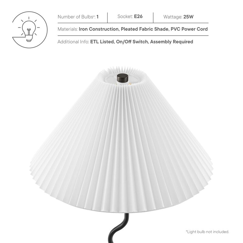 Modway Wave Squiggle Table Lamp in Black - Modern Table Lamp with Pleated Lamp Shade - Aesthetic Accent Lamp - Ambient Lighting for Bedroom, Living Room, and Entry Table image number 2