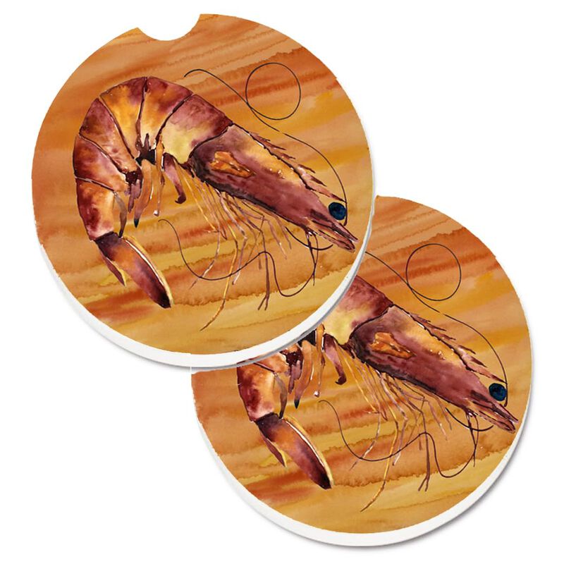 Caroline's Treasures Shrimp Set of 2 Cup Holder Car Coasters 8140CARC, 2.56, Multicolor image number 0