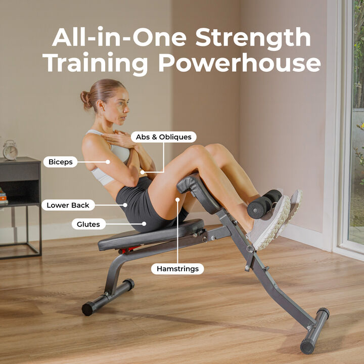 Sunny Health & Fitness Adjustable Roman Chair & Hyperextension Bench for Back, Core & Glute Training