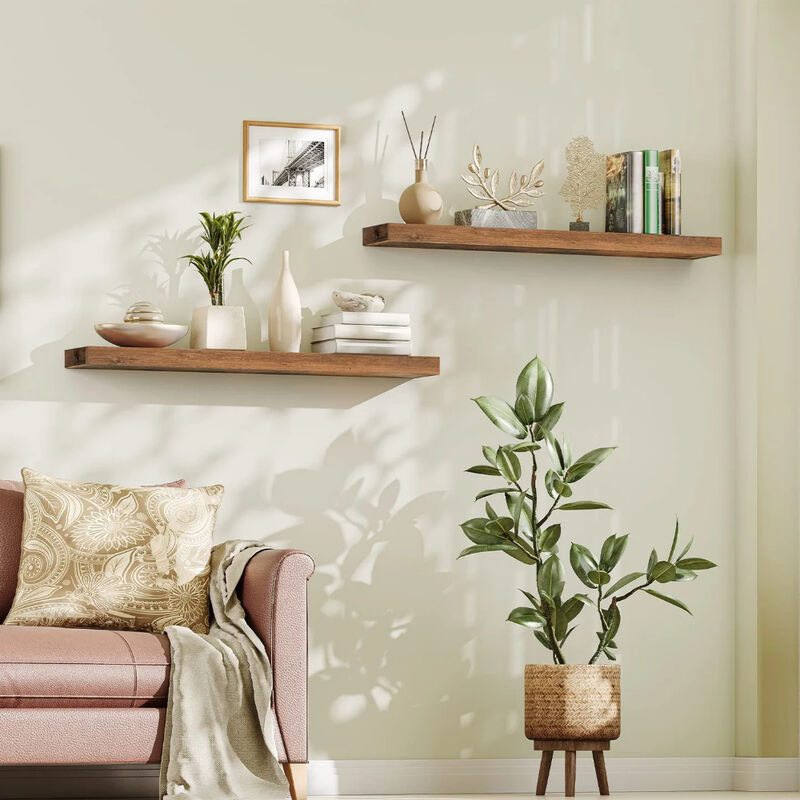 2-Piece Wall Shelf Set, Floating Shelves for Home, Office, or Kitchen-Brown image number 1