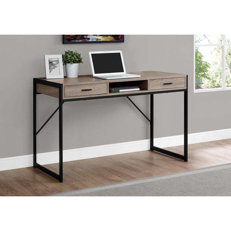 Monarch Specialties I 7365 Computer Desk, Home Office, Laptop, Storage Drawers, 48"L, Work, Metal, Laminate, Brown, Black, Contemporary, Modern