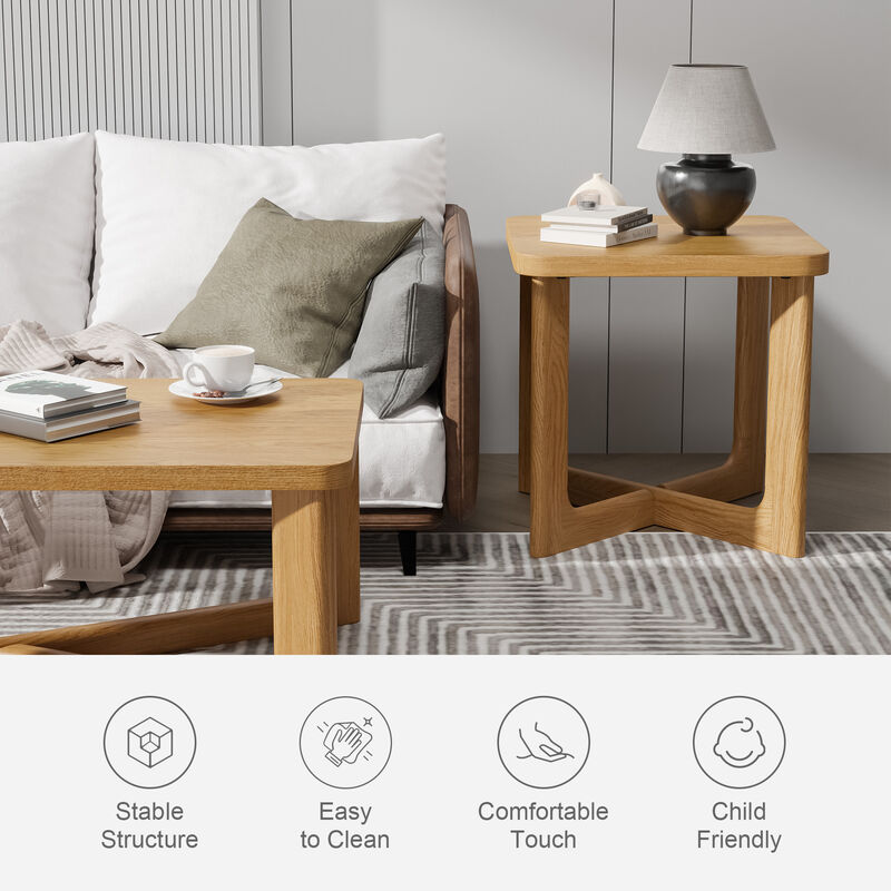 Aydan 24 in. Walnut Color Square Solid Wood Oak Coffee Table Side Table