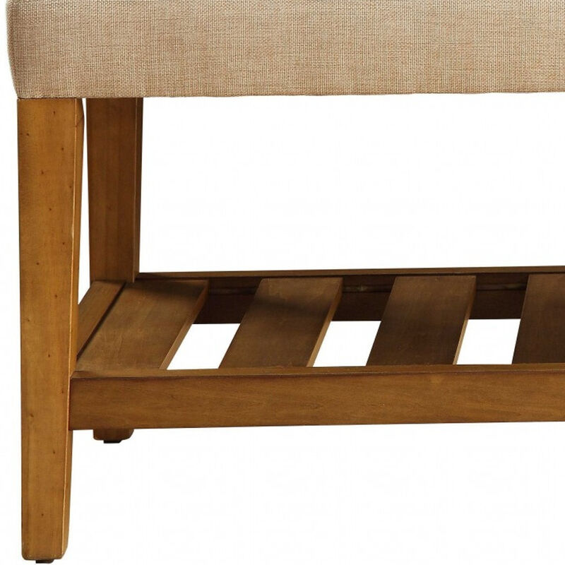 Upholstered Polyester Bench with Open Shelves for Entryway or Bedroom Storage image number 3