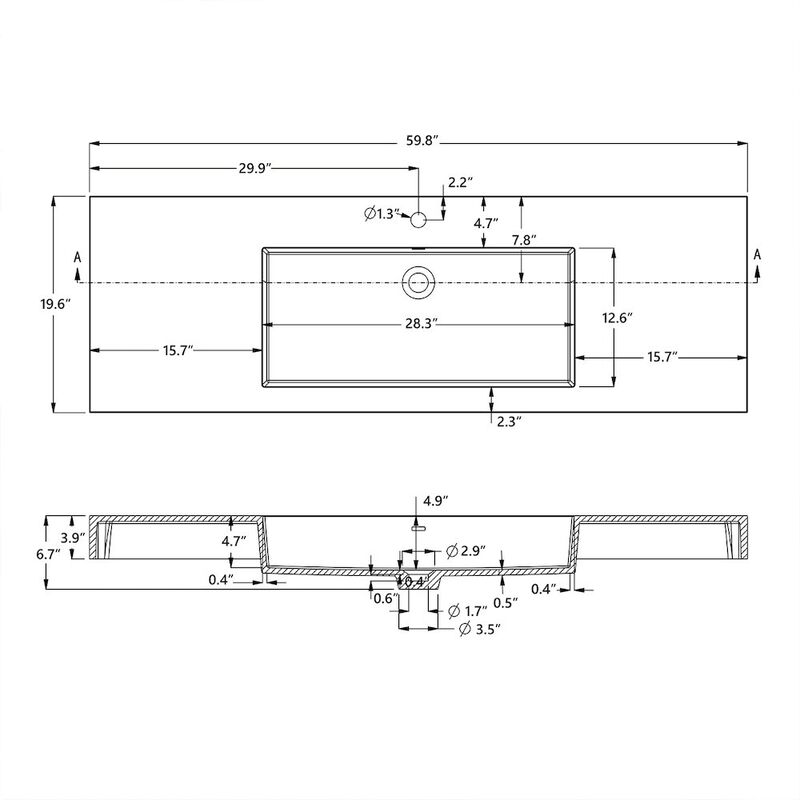 Vinnova Design Rectangular White Finish Composite Granite Stone Console Bathroom Vanity Sink
