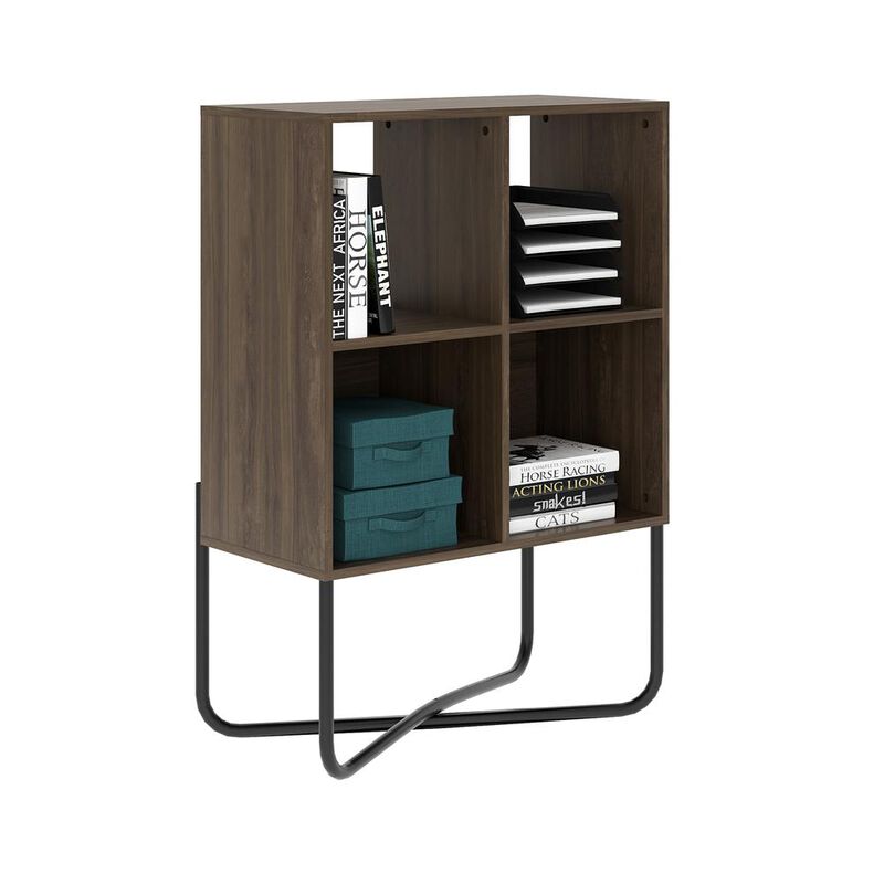 Techni Mobili Modern Geometric Bookcase, Walnut