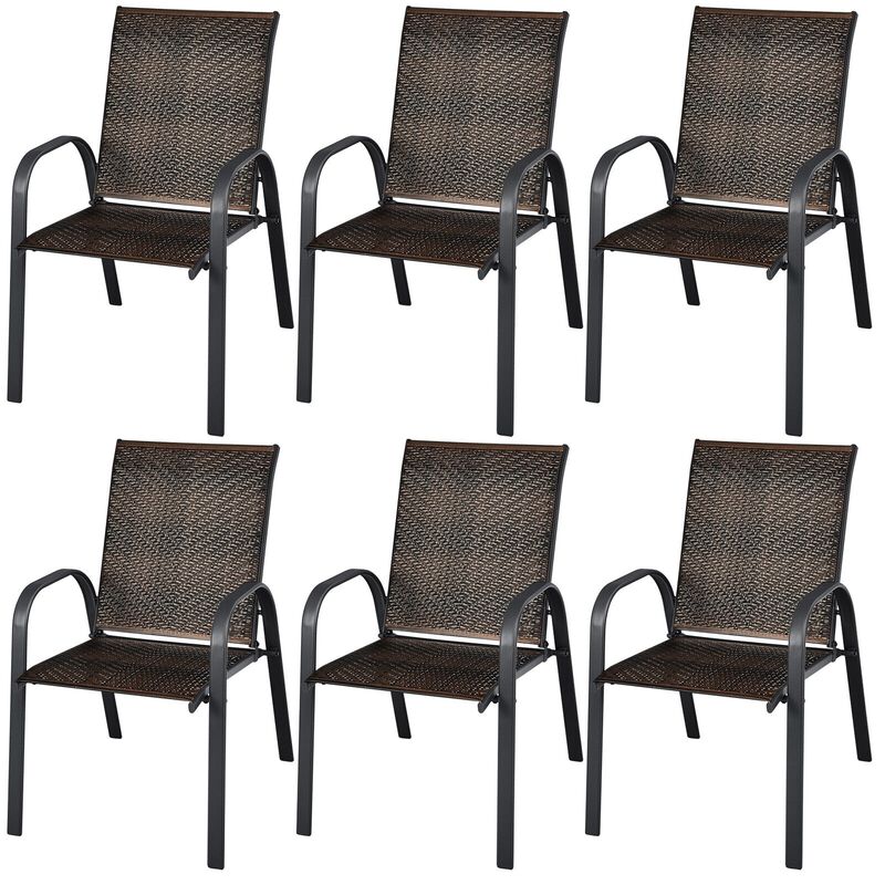 Set of 6 Outdoor PE Wicker Stackable Chairs with Sturdy Steel Frame