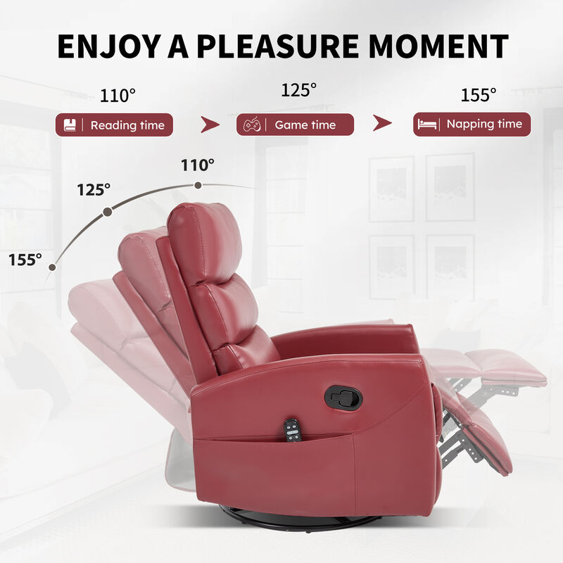 Faux Leather Manual Recliner Chair Swivel Rocker Recliner with Heat & Massage image number 4