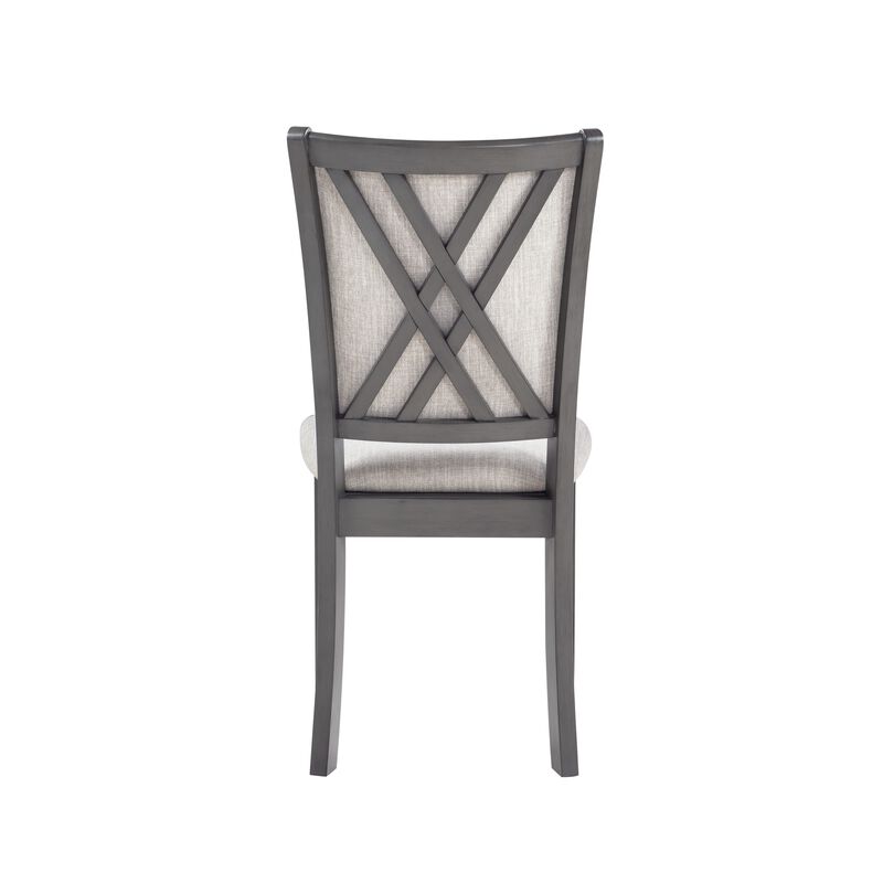 Han Dining Chair Set of 2, Light Gray Fabric, Dark Gray Solid Wood - Benzara