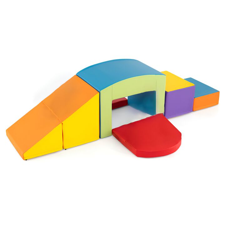 Indoor Foam Climbing Blocks for Toddlers &ndash; 6-Piece Play Set with Tunnel