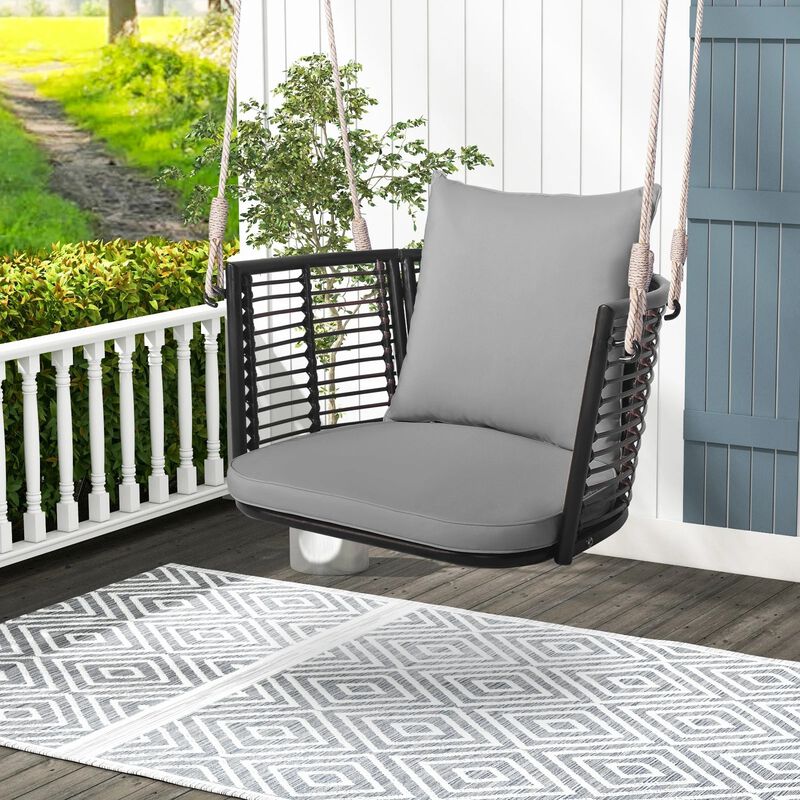 Mondawe Porch Swing Patio Hanging Rattan Chair with Zippered Cushions and Rope