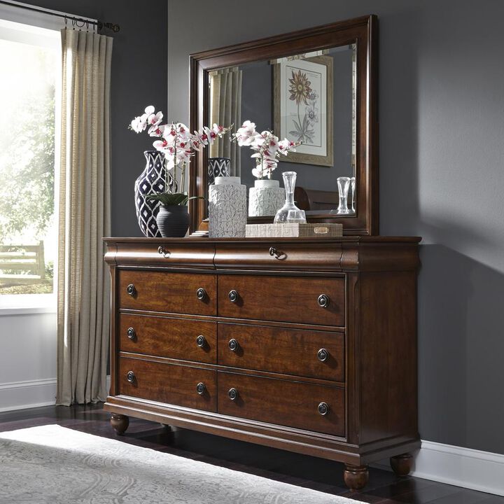 Liberty Furniture Rustic Traditions Dresser & Mirror in Rustic Cherry