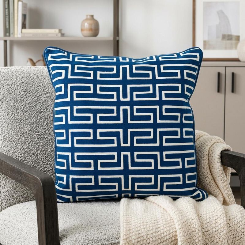 HomeRoots 20" Blue Geometric Cotton Throw Pillow image number 1
