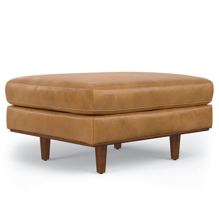 Simpli Home Morrison Ottoman In Genuine Leather