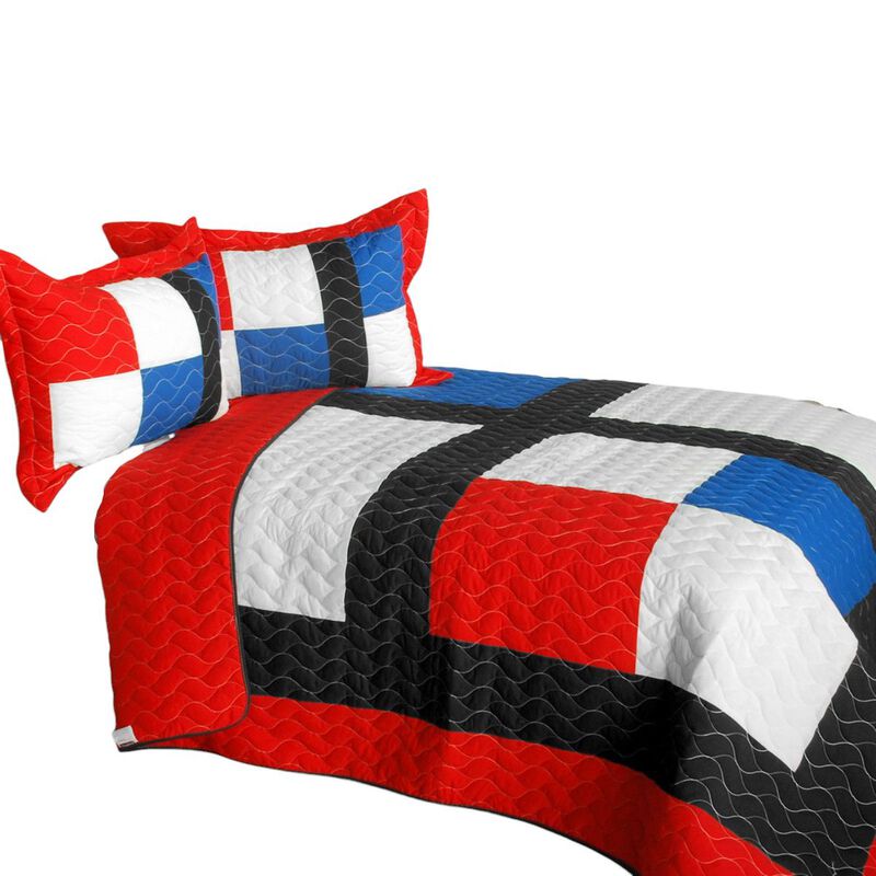 3-Piece Vermicelli Quilted Geometric Patchwork Quilt Set with Matching Shams image number 1